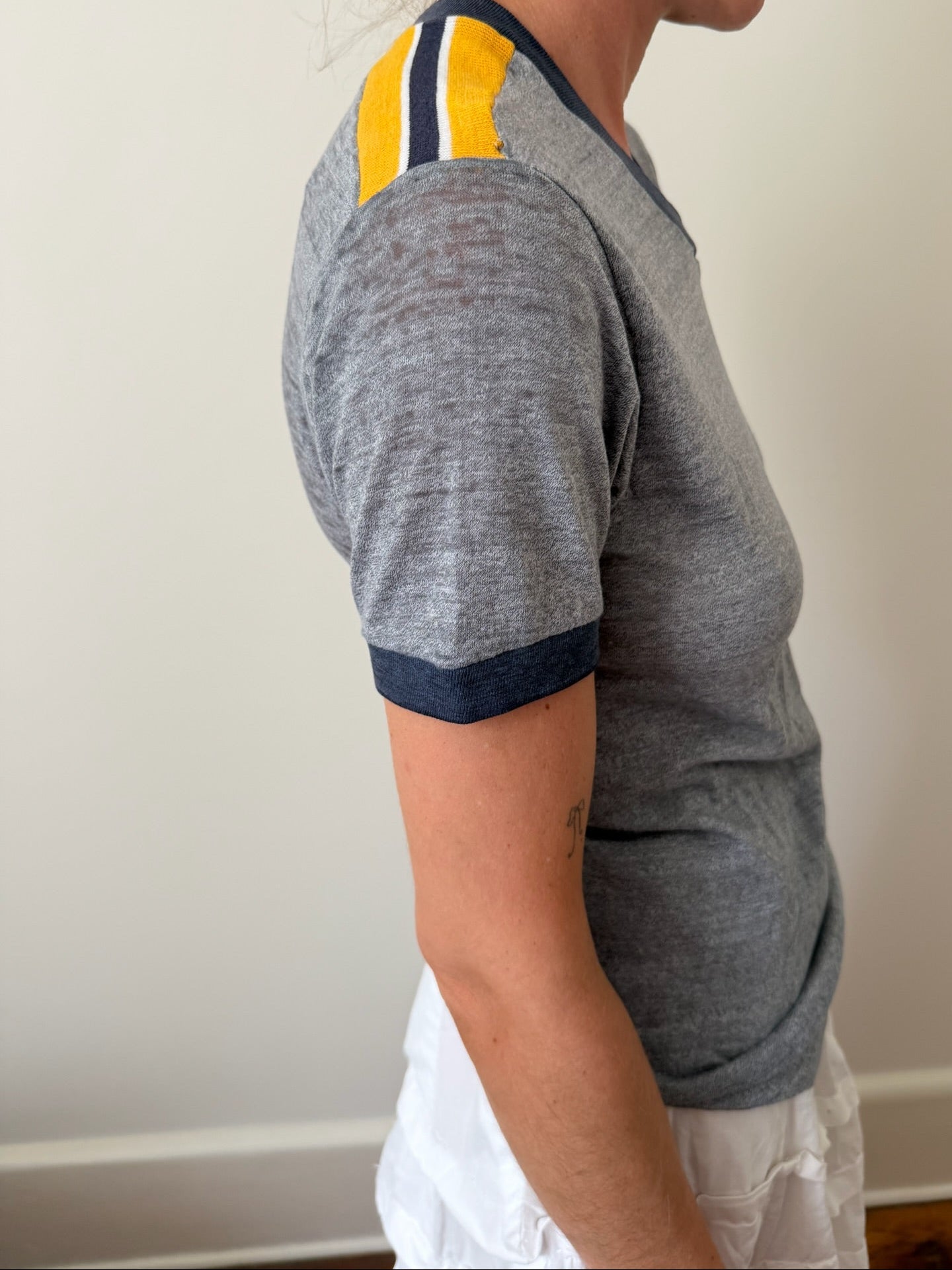 Super Thin Grey Varsity V-Neck Tee