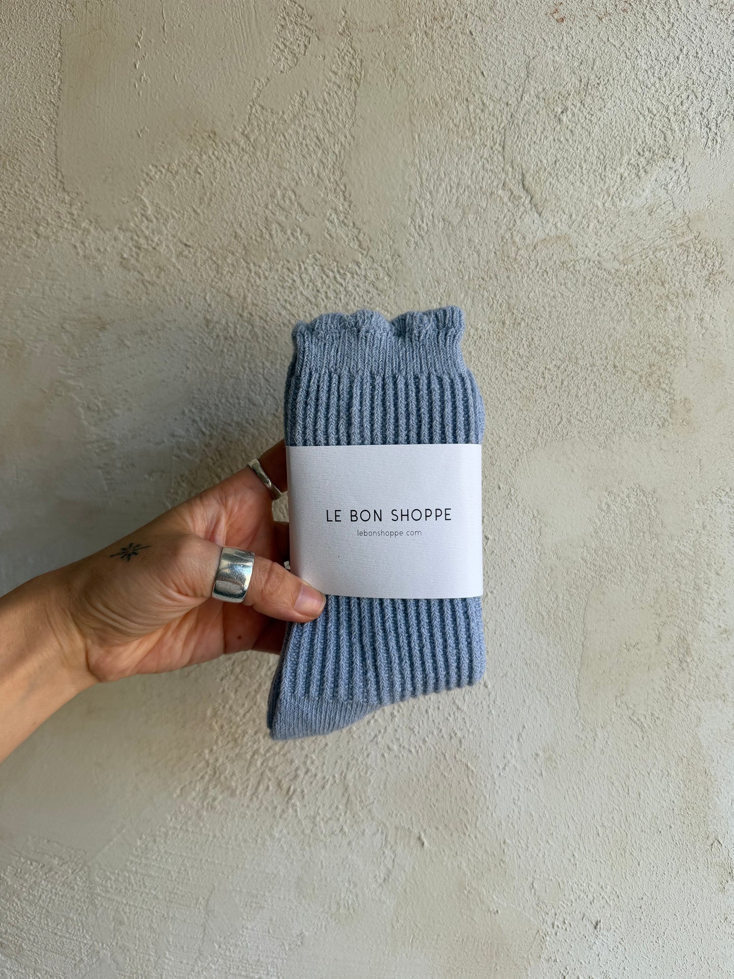 Linen Scallop Socks in Pale Blue By Le Bon Shoppe