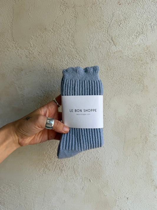 Linen Scallop Socks in Pale Blue By Le Bon Shoppe