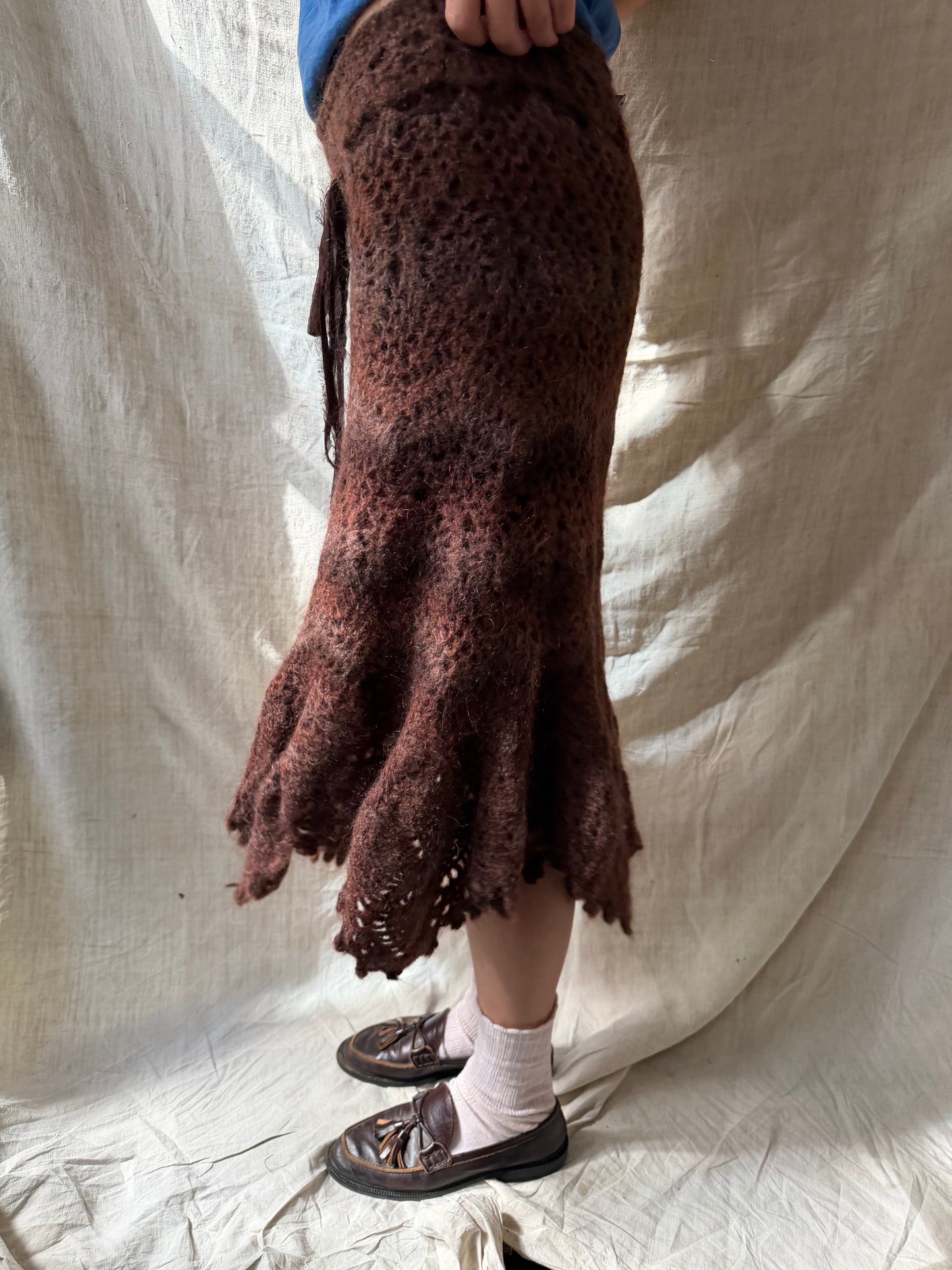 Brown Knit Crochet Skirt