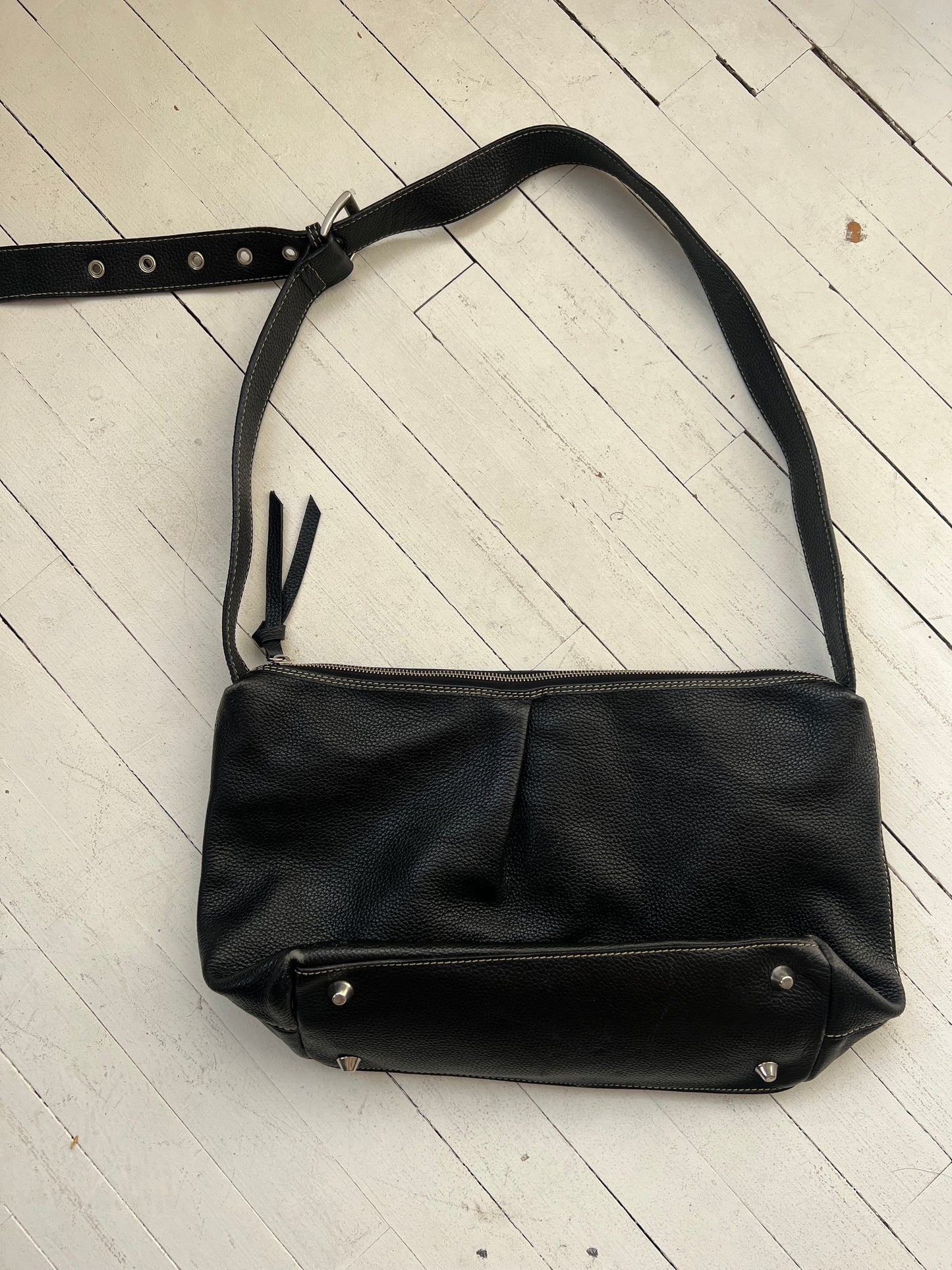 Black Marco Polo Leather Crossbody Bag