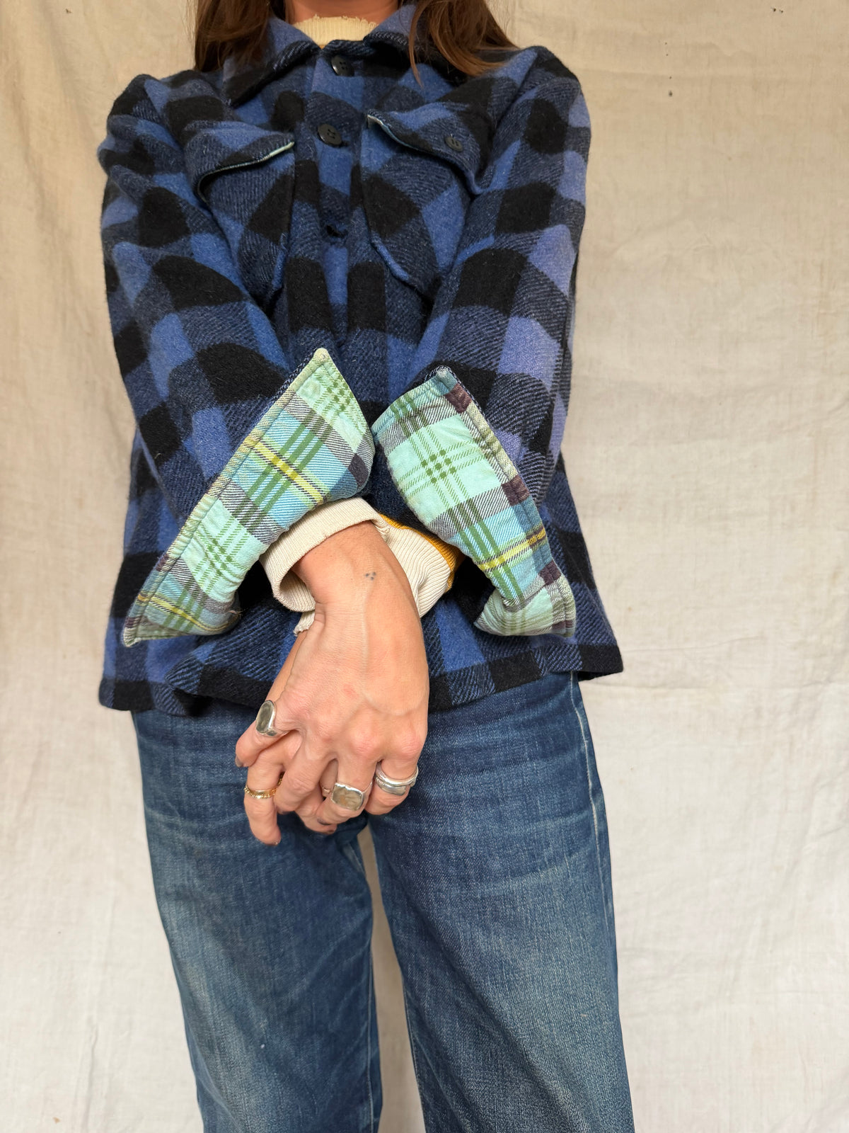 Blue and Black Checker Plaid Shacket