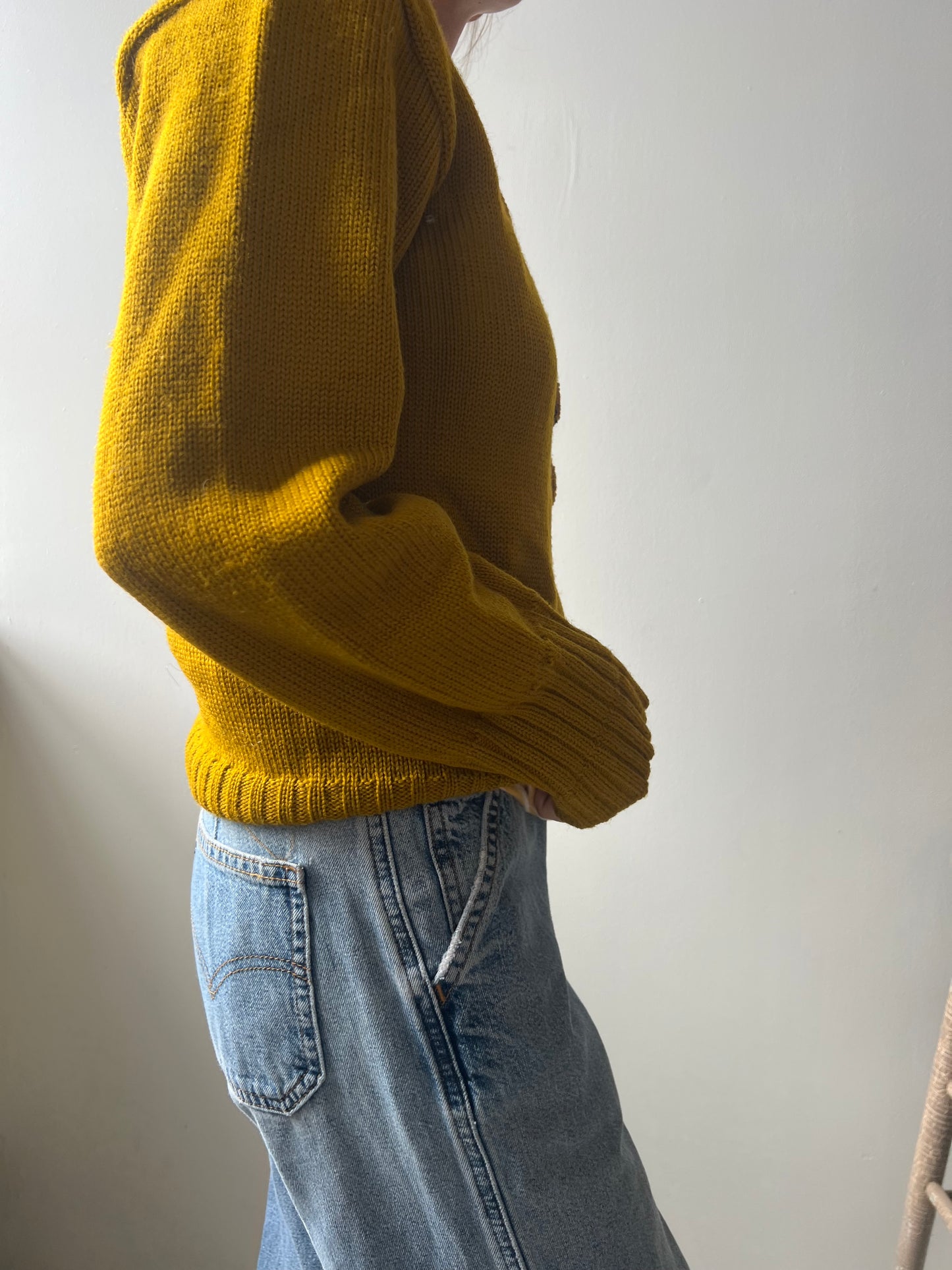 Mustard Yellow Varsity Wool Sweater