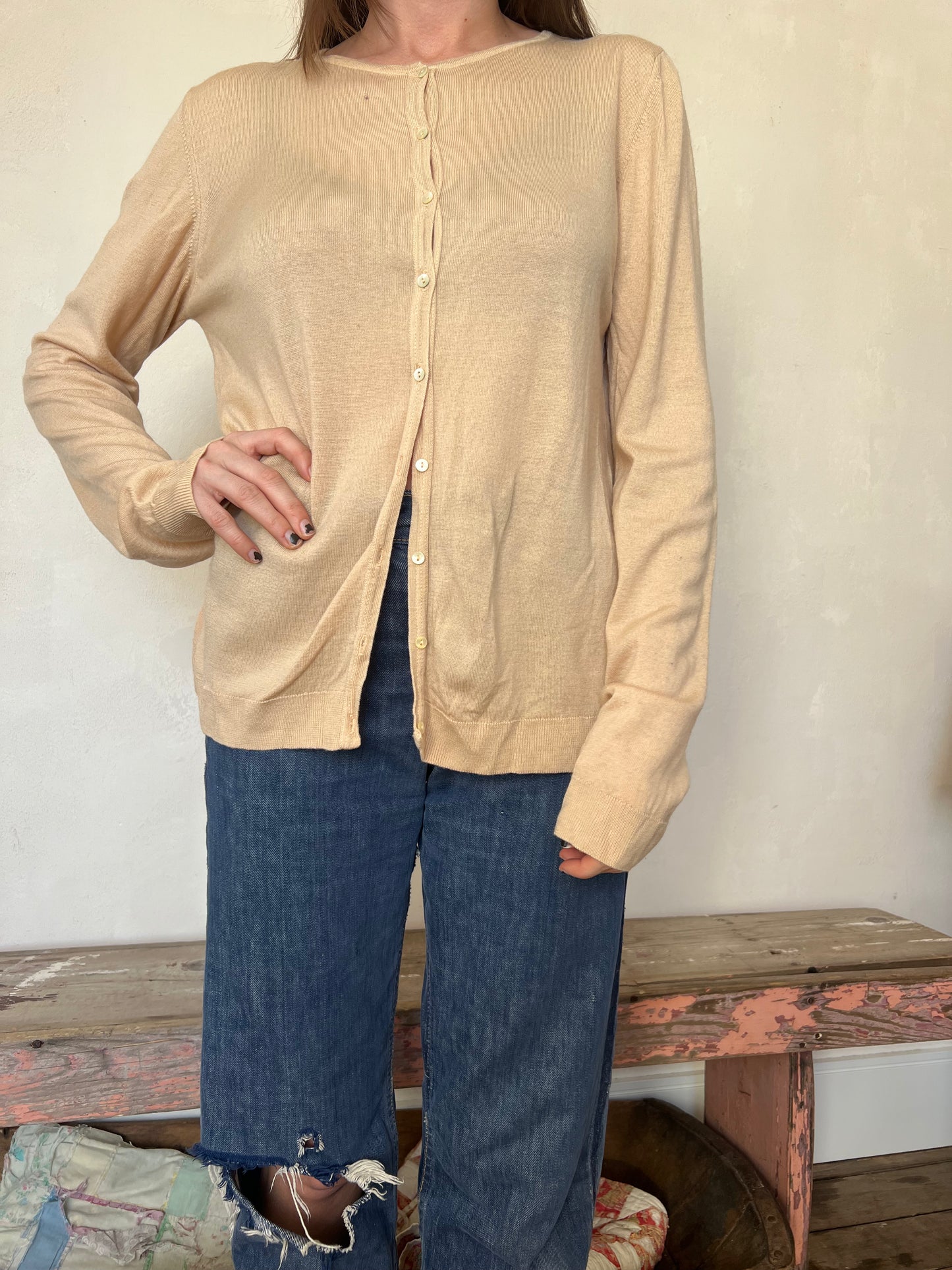 Peachy Tan Lightweight Knit Cardigan