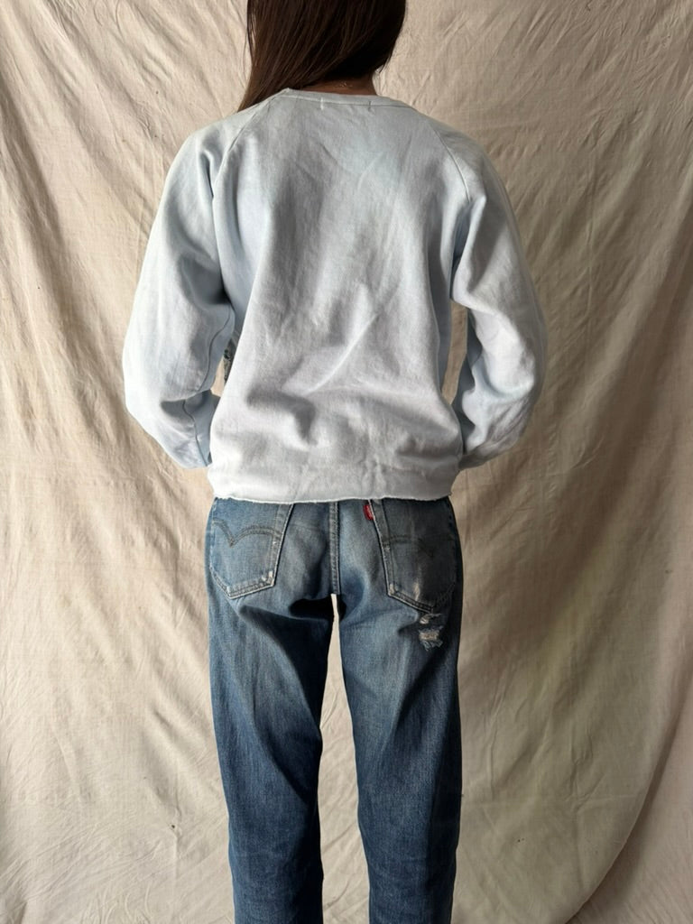 Pale Blue Cropped + Mended Crewneck