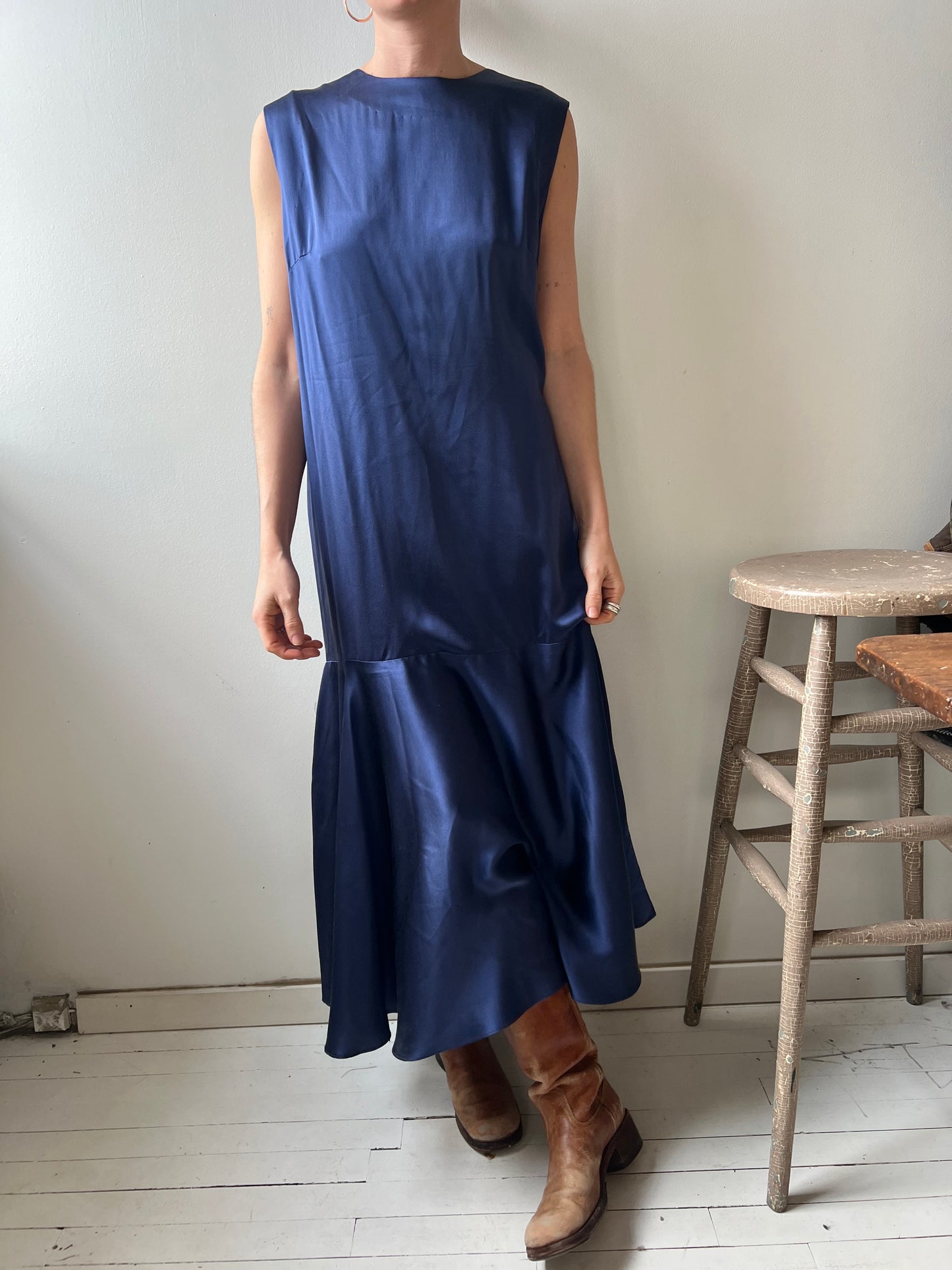 Handmade Navy Satin/Silk Dress