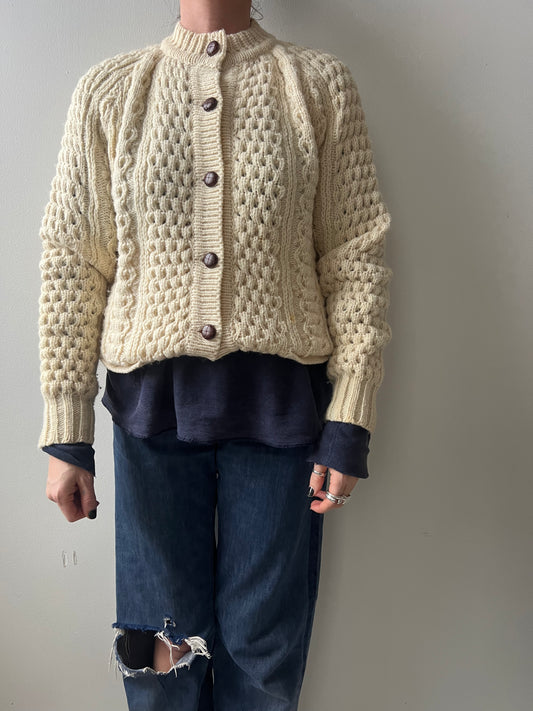 Cream Irish Wool Fisherman Cardigan