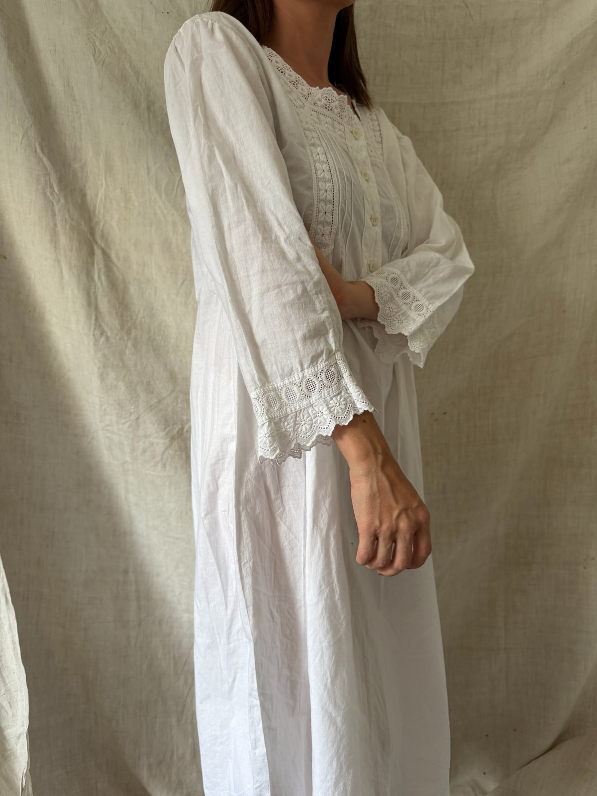 Antique Cotton Eyelet Trim Smock