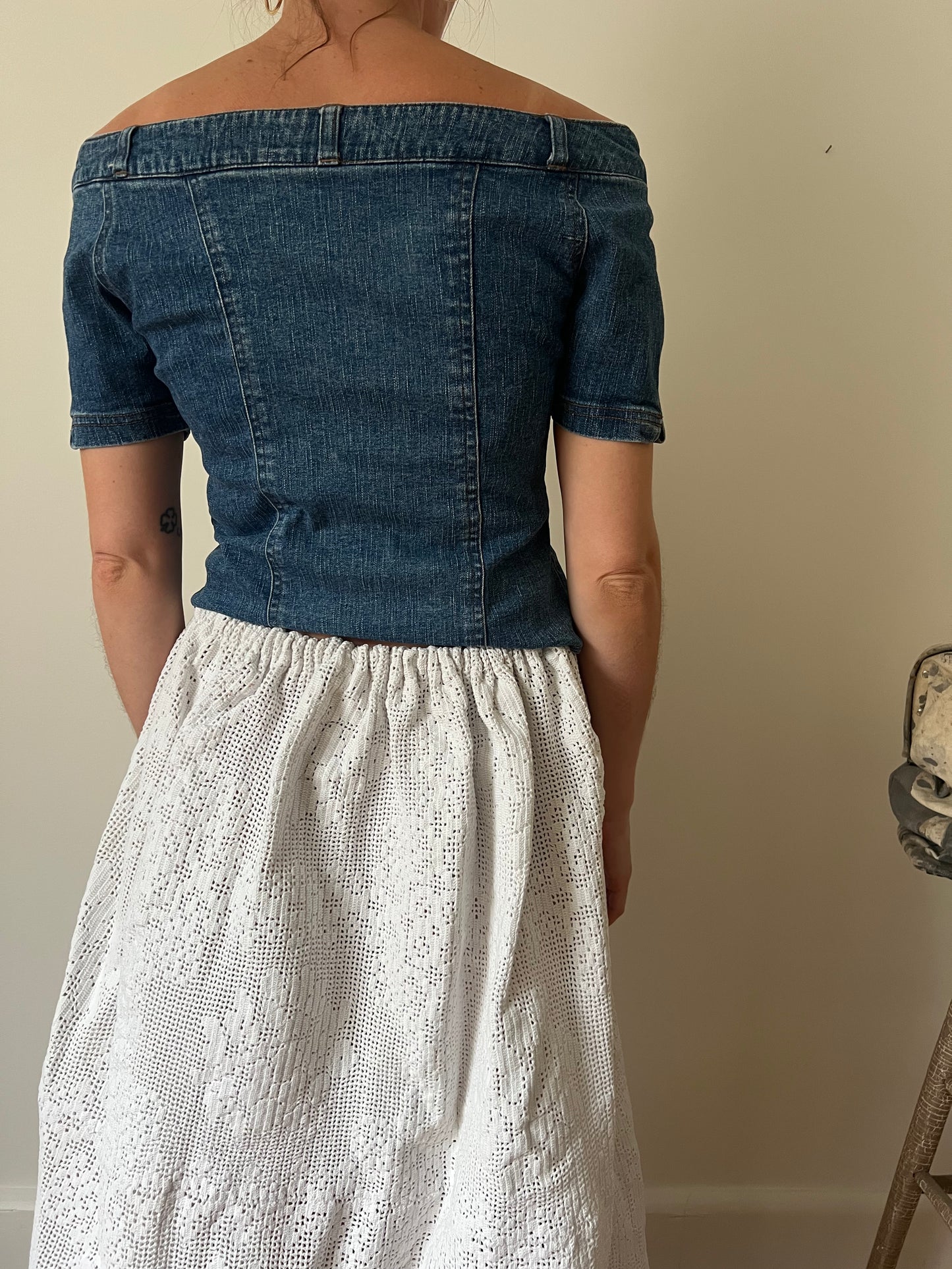 Off the Shoulder Denim Shirt