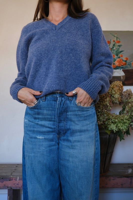 Sky Blue Wool V-Neck Sweater