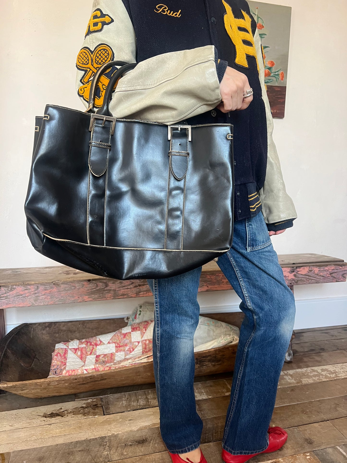 Black Bag w Cream Stitching