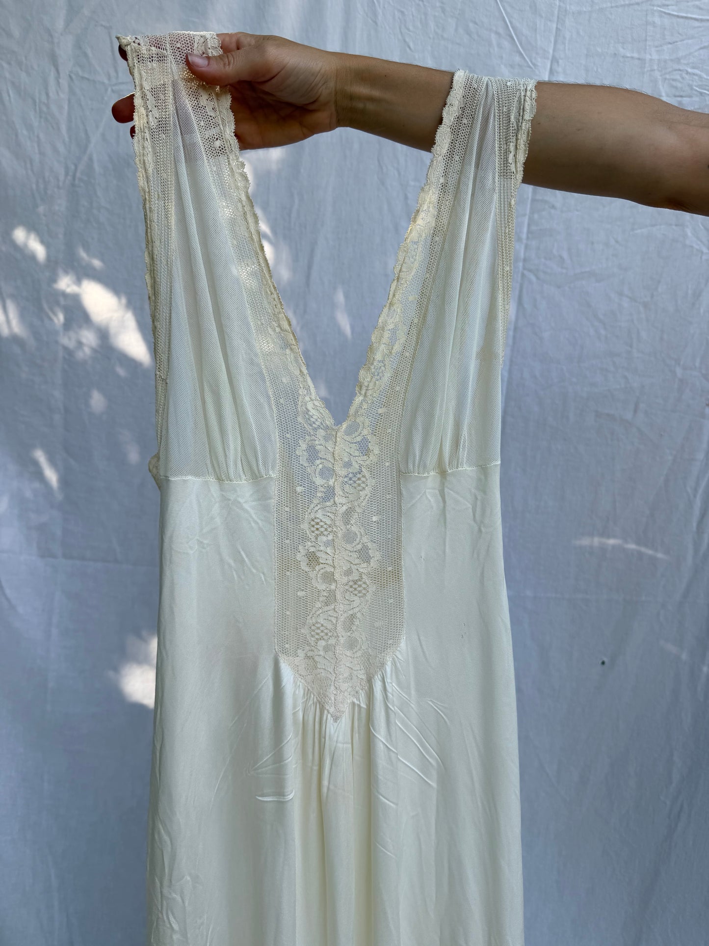 Long Cream Nylon Slip Dress