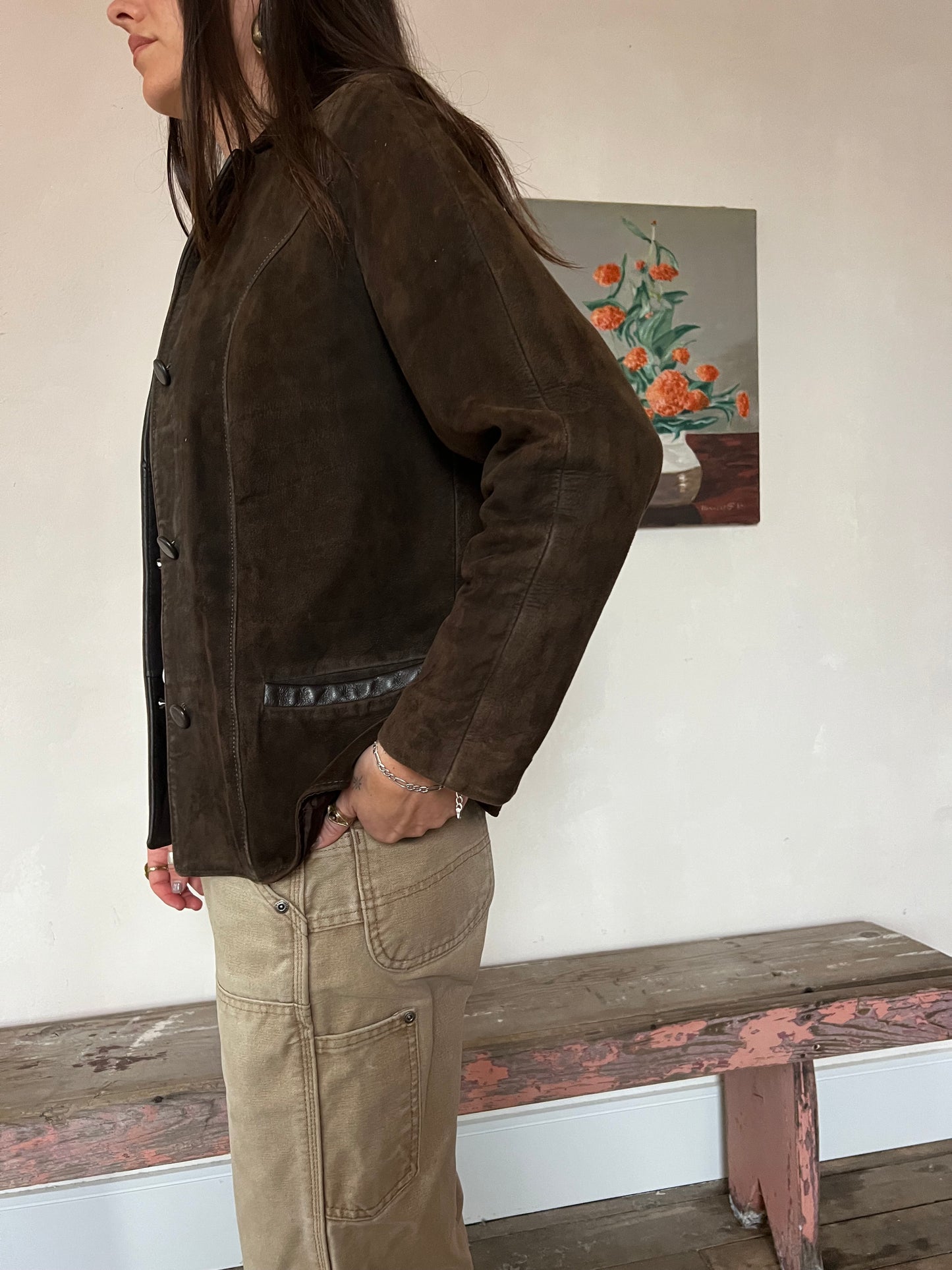 Chocolate Brown Suede Blazer Jacket