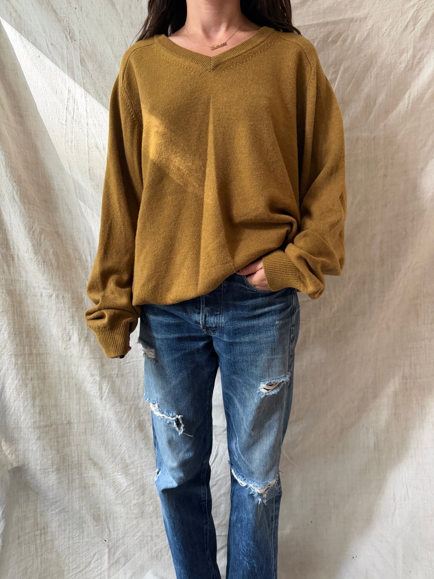 Ochre V Neck Wool Sweater