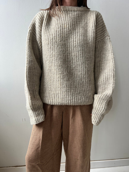 Ribbed Oatmeal Knit Sweater