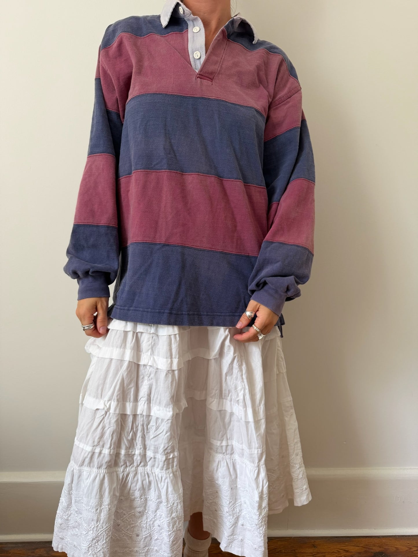 Faded Maroon and Navy Rugby Jersey