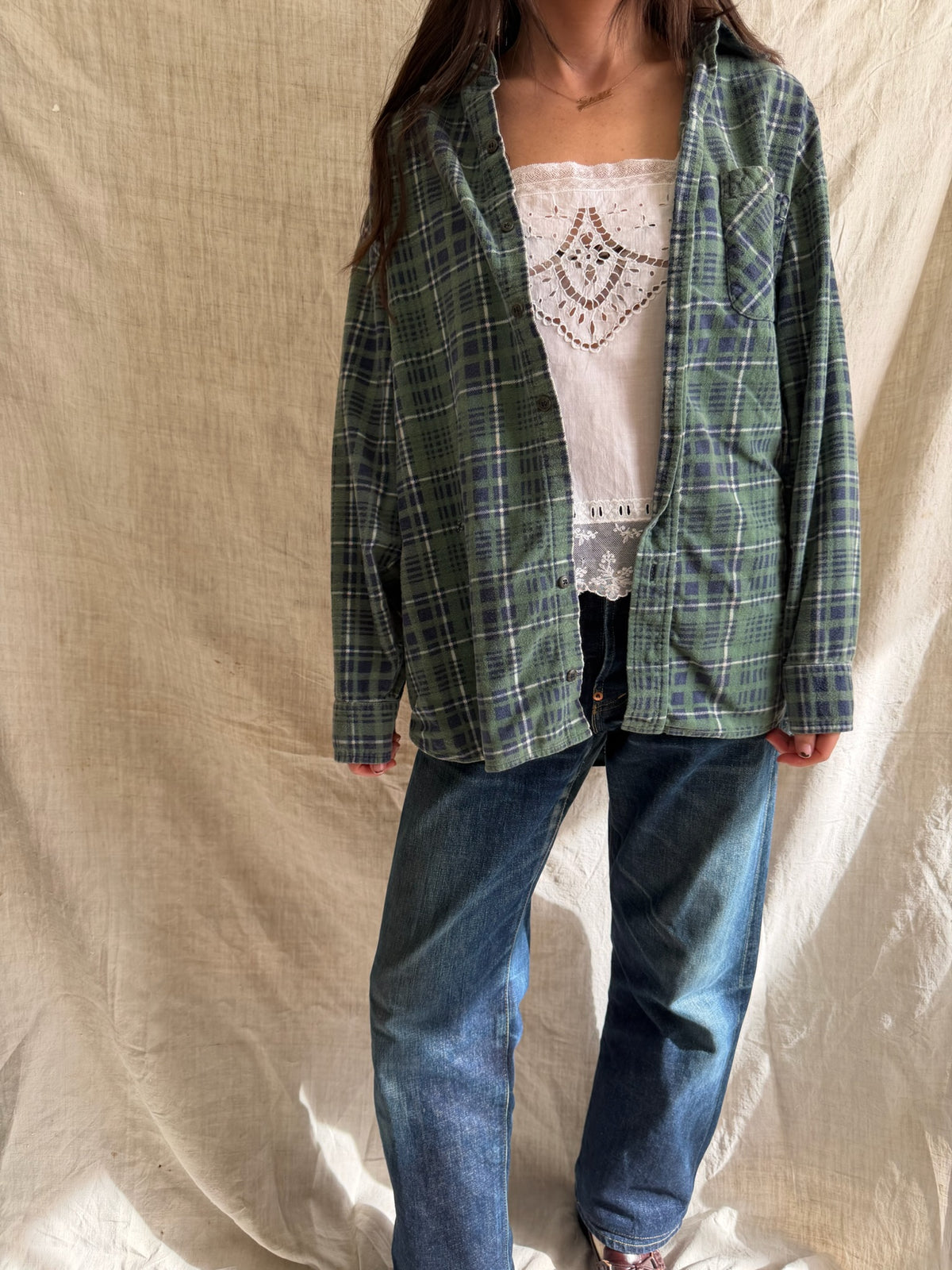 Green + Navy Worn In Flannel