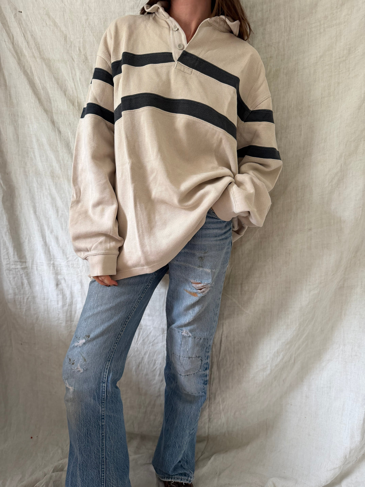 Grey Striped Rugby Shirt