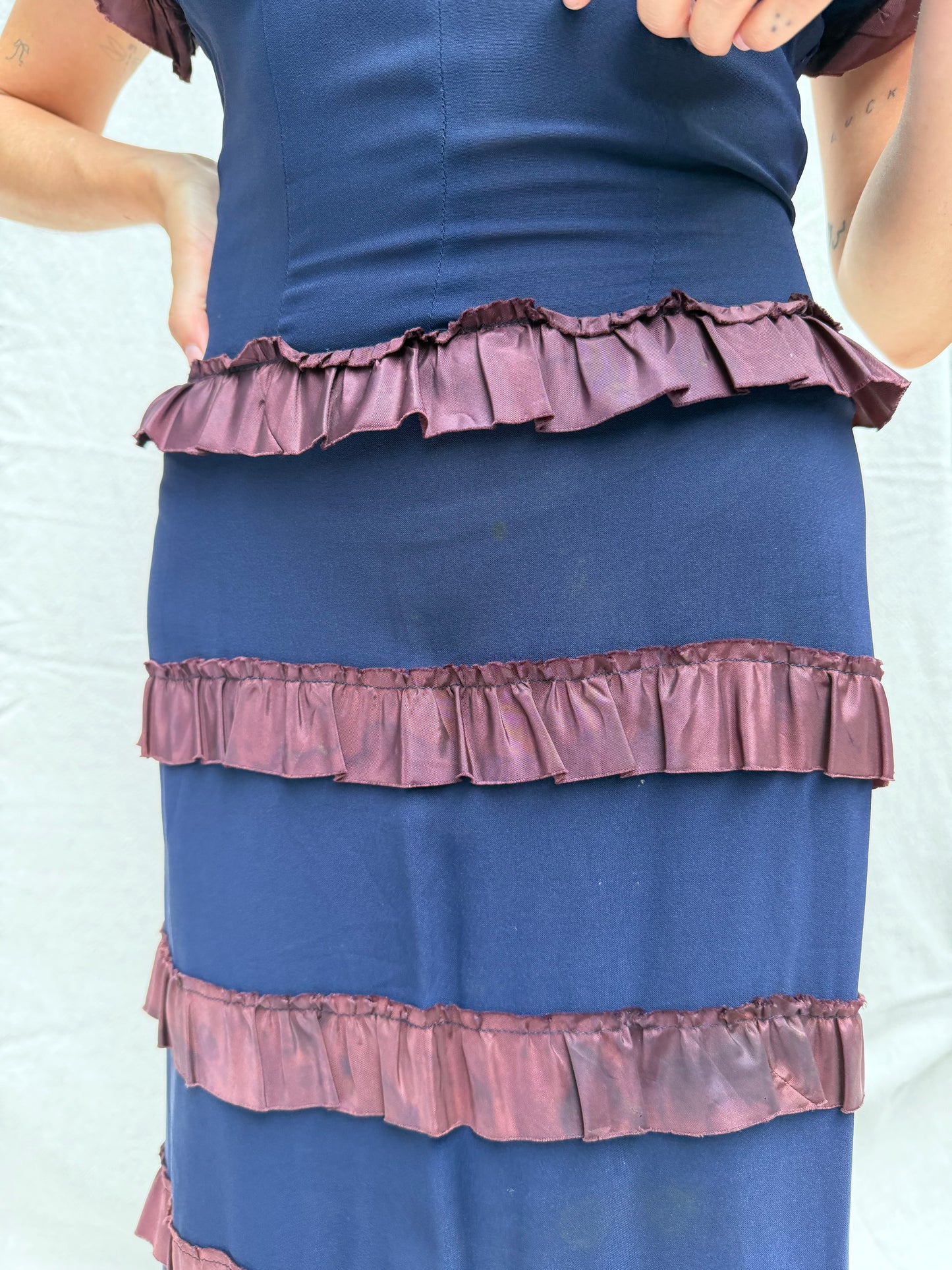 1940s Navy Ruffle Dress