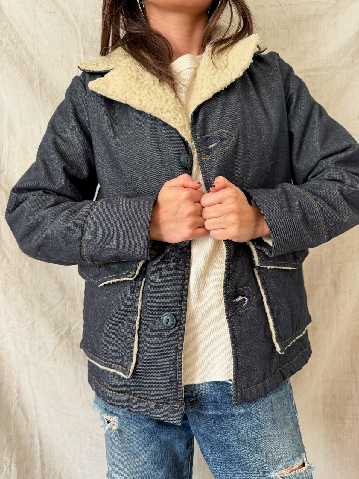 Faux Shearling Dark Denim Jacket