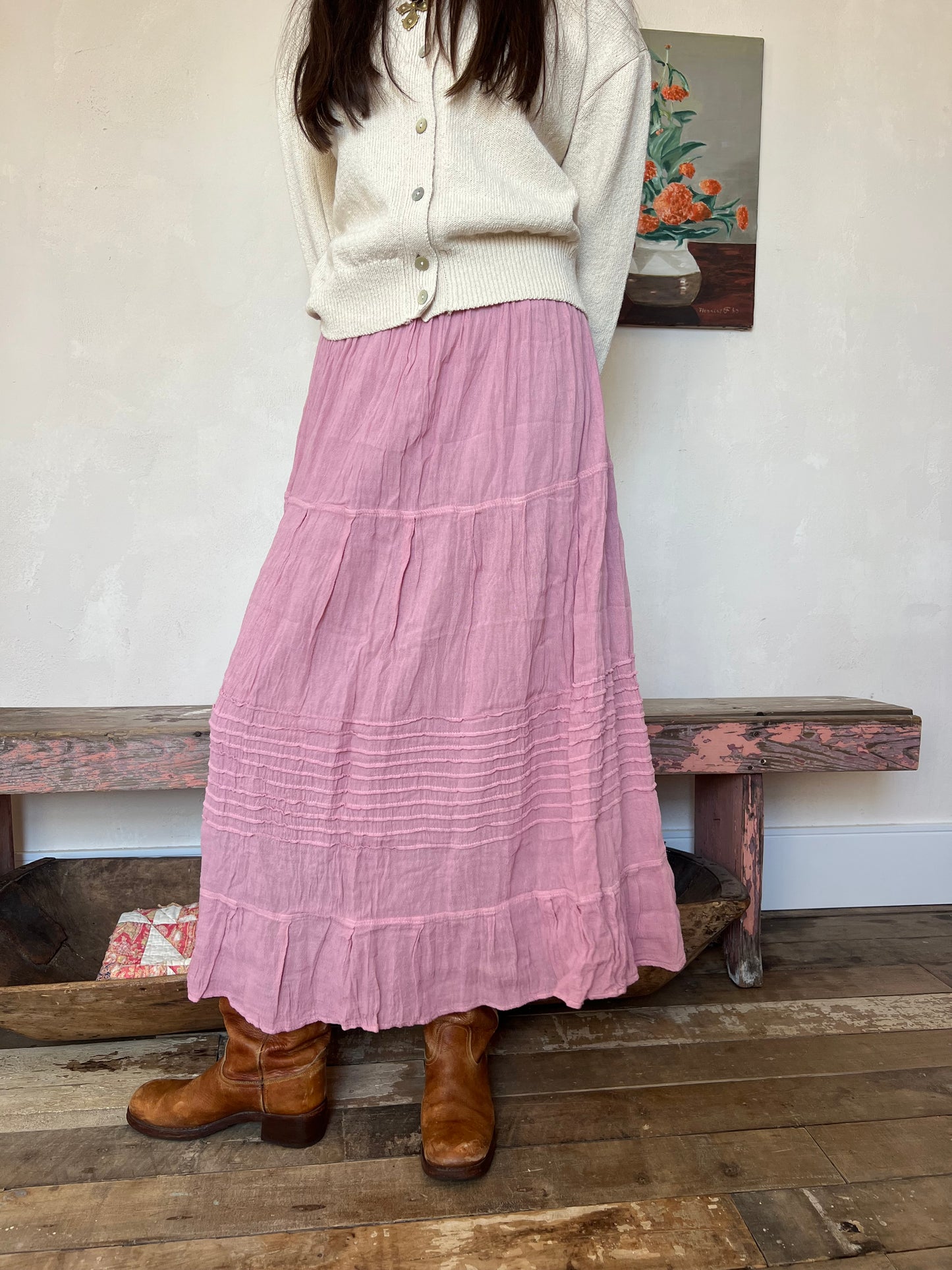 Oaxacan Cosmo Pink Long Cotton Skirt