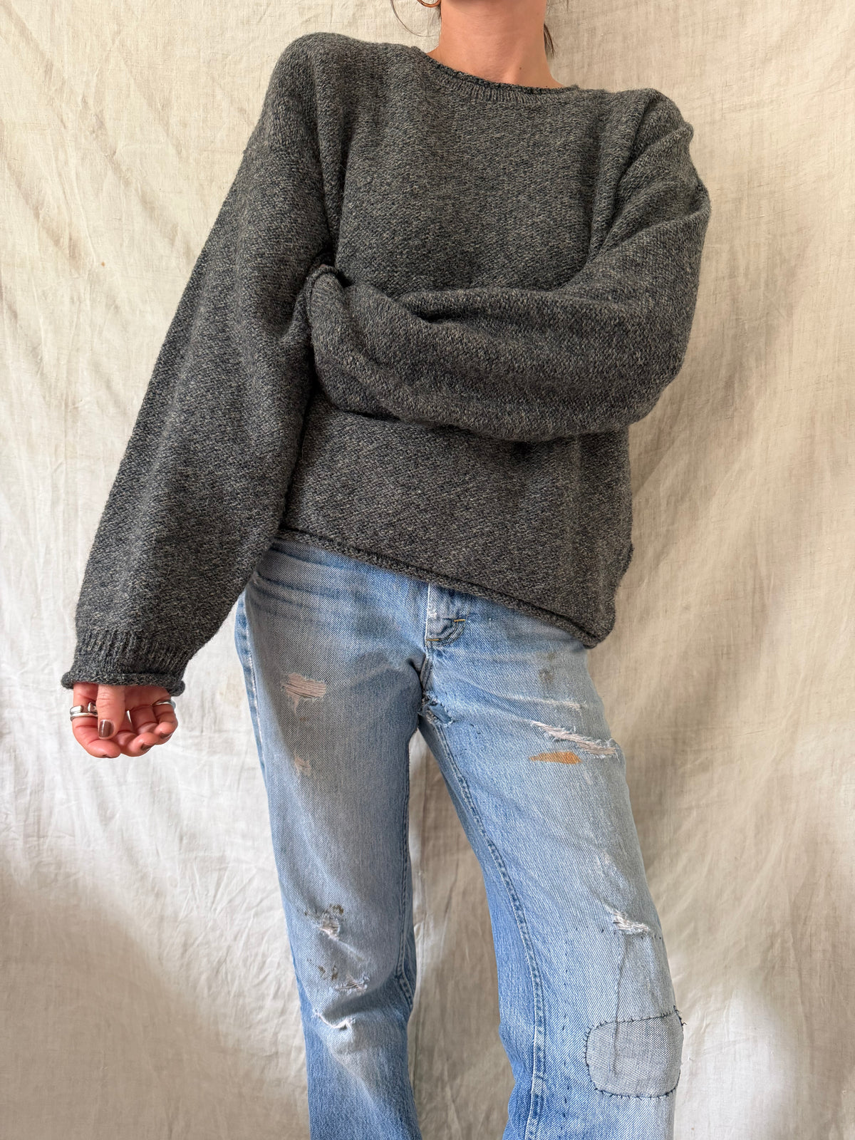 Charcoal Grey Rolled Hem Sweater