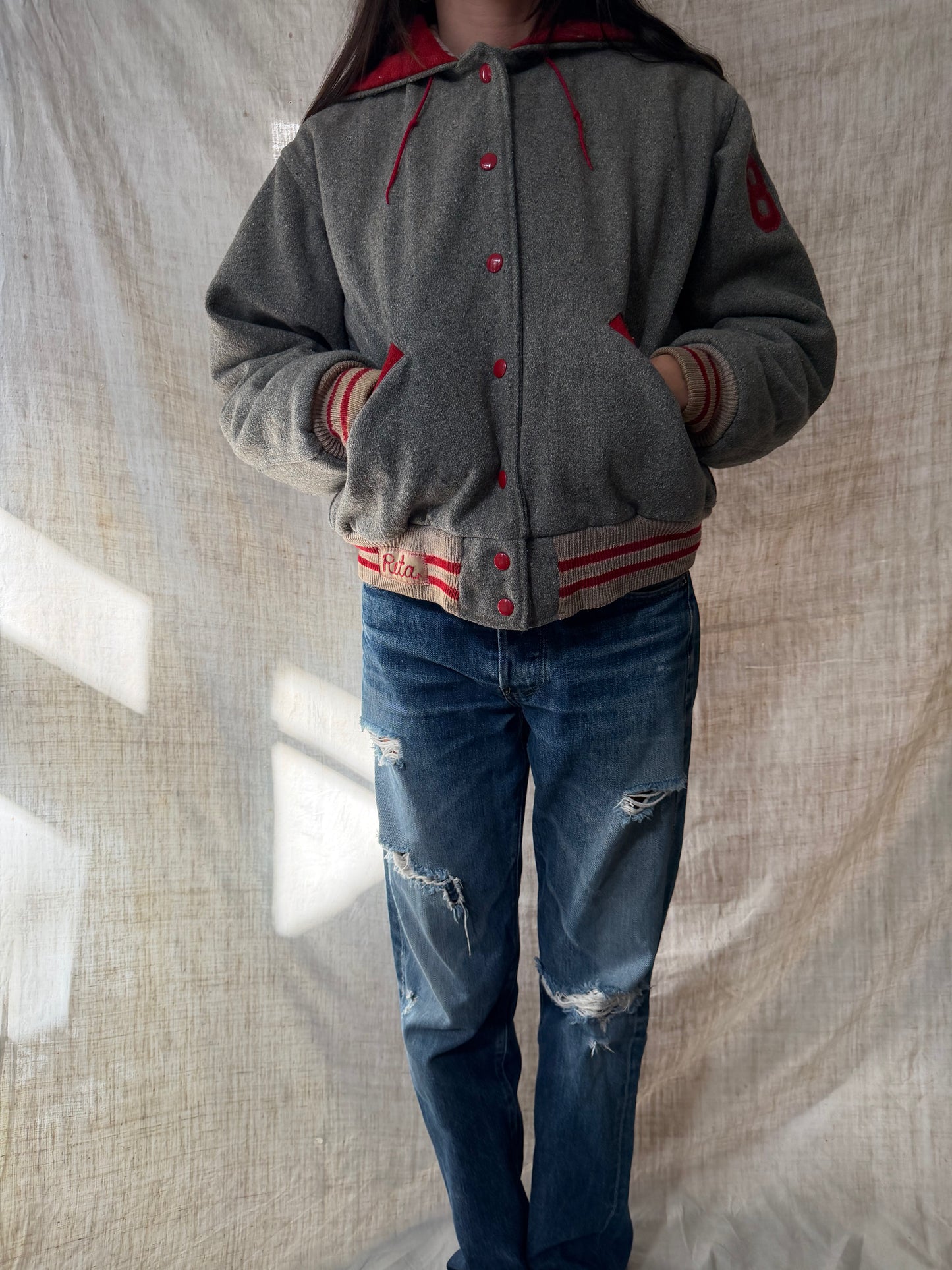 Warriors Grey + Red Cheerleading Jacket