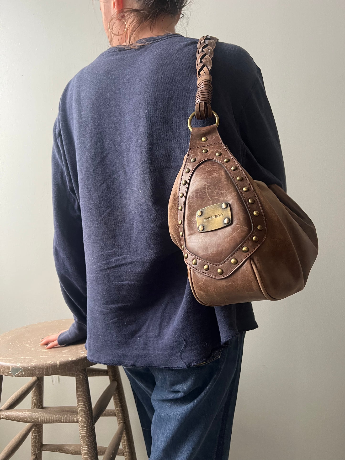 Jimmy Choo Braided Brown Saddle Bag