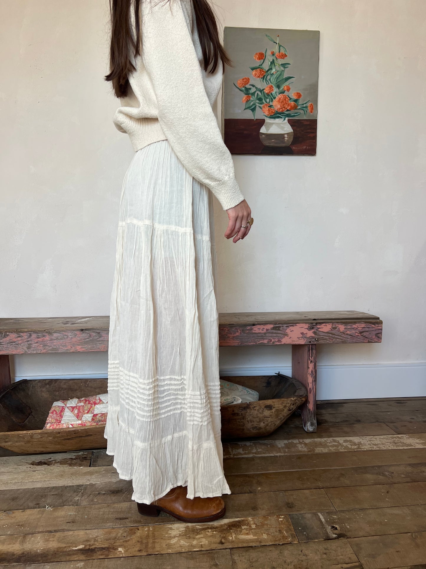 Oaxacan Natural Long Cotton Skirt