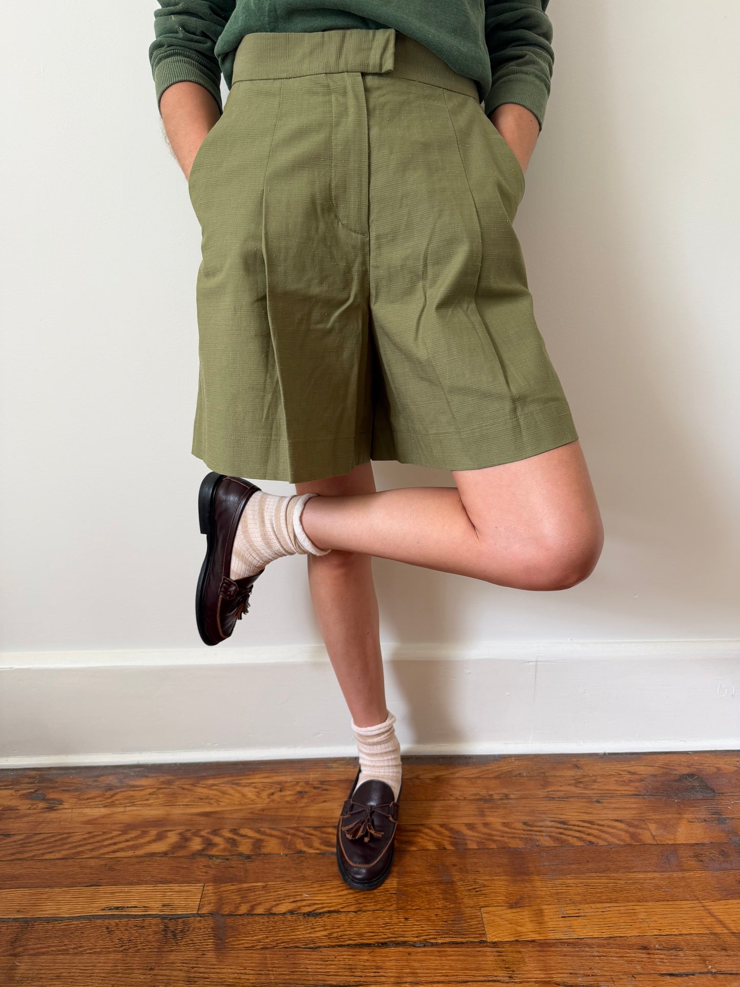 APC Green Pleated Flare Shorts