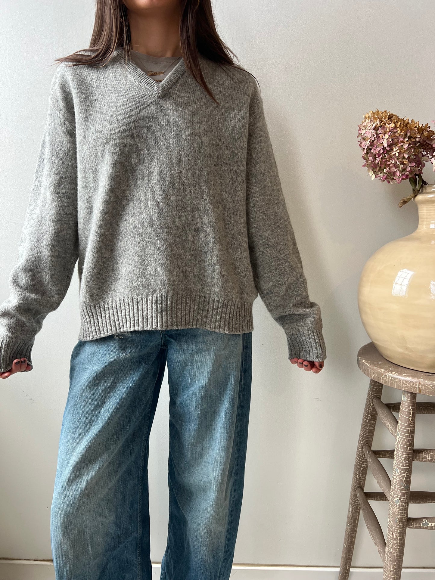 Heather Grey V Neck Sweater