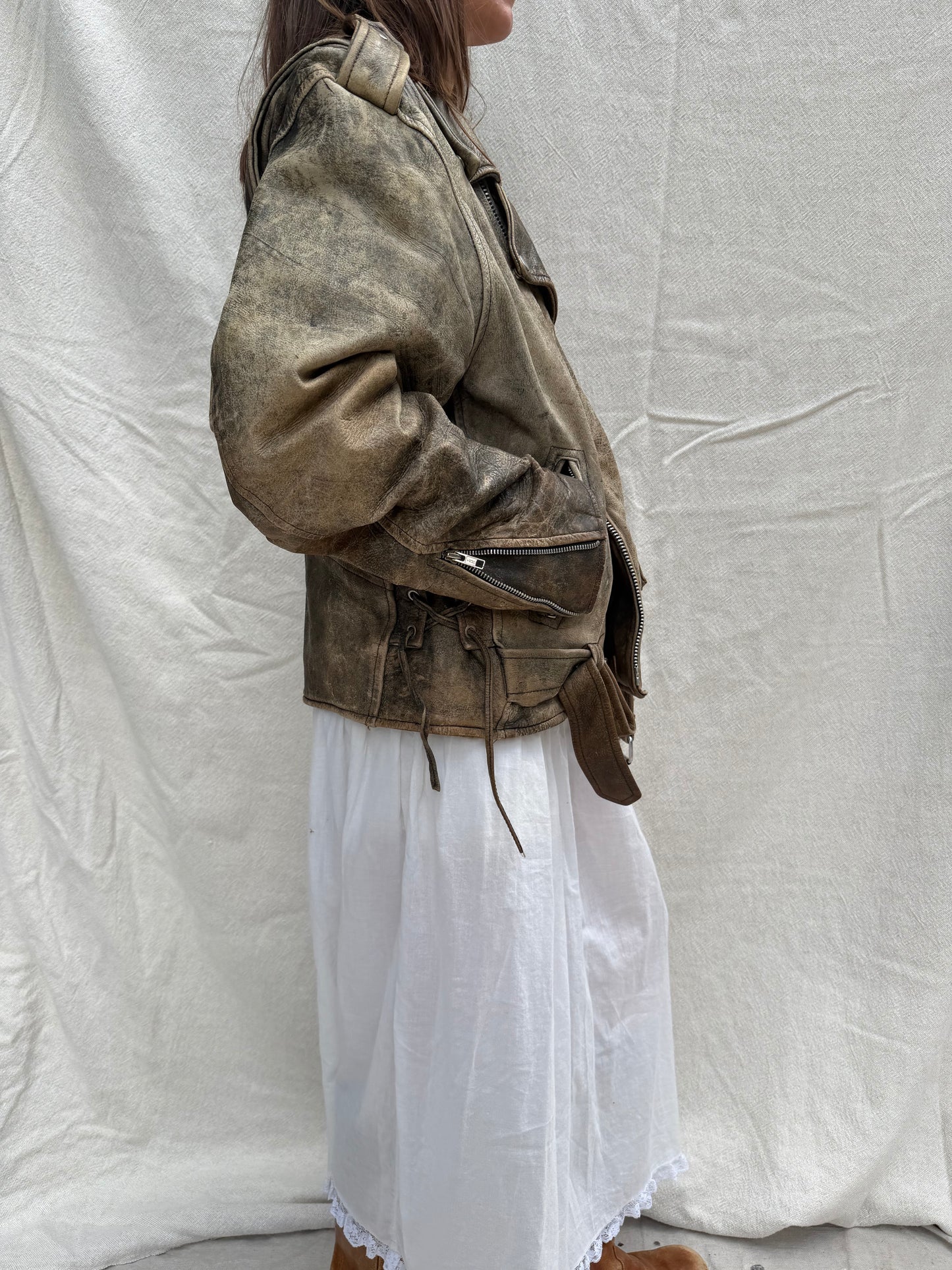 Super Distressed Leather Biker Jacket