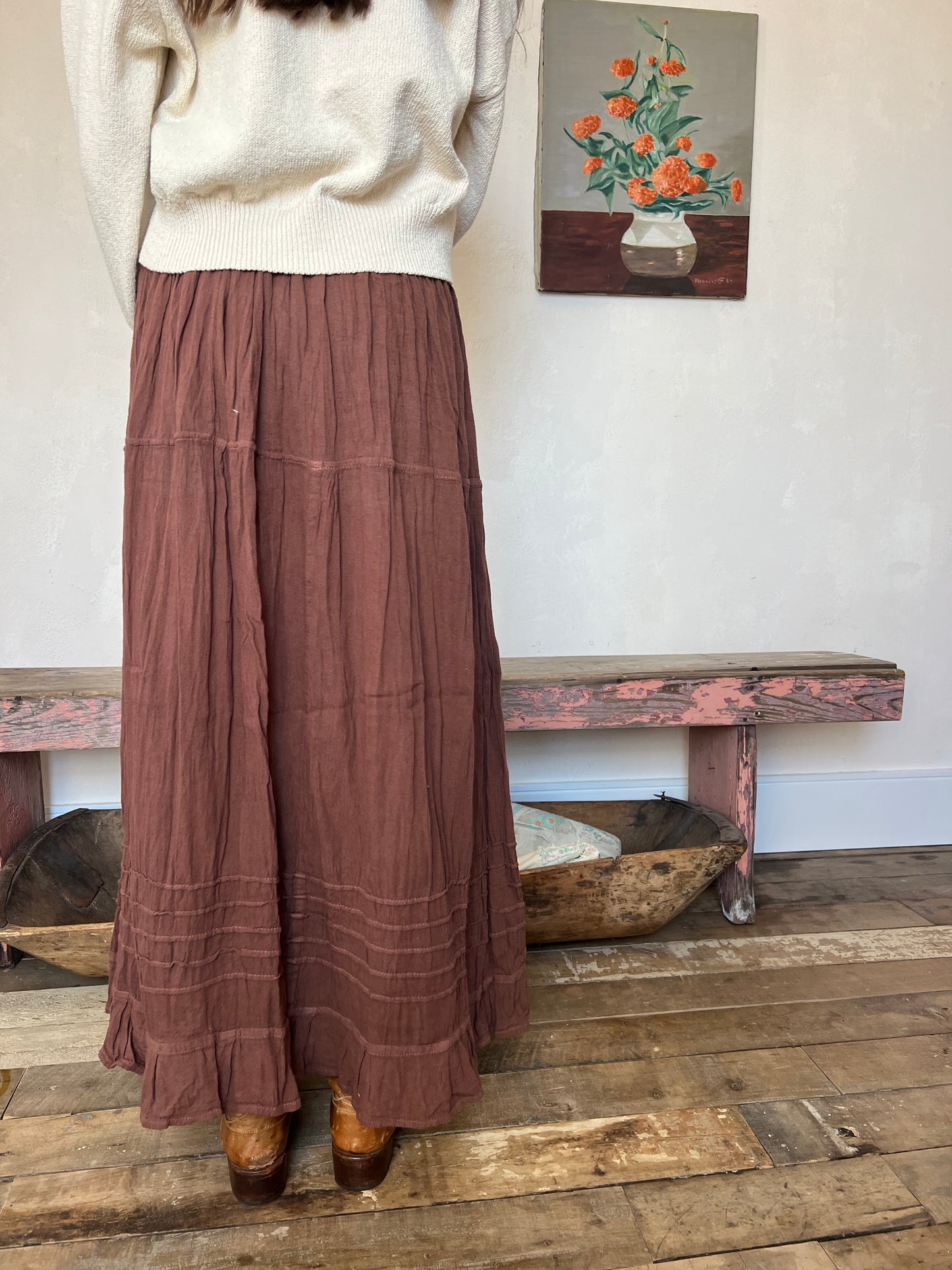Oaxacan Chocolate Brown Long Cotton Skirt