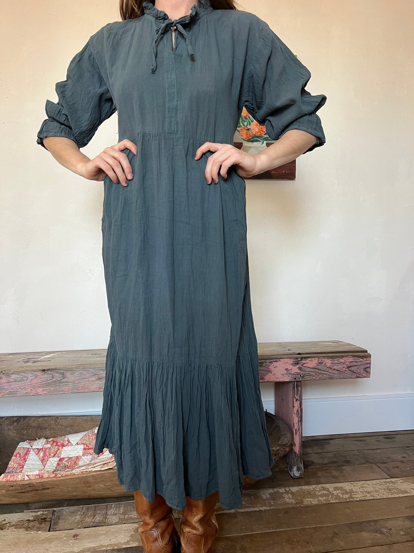 Oaxacan Frilly Dress in Teal