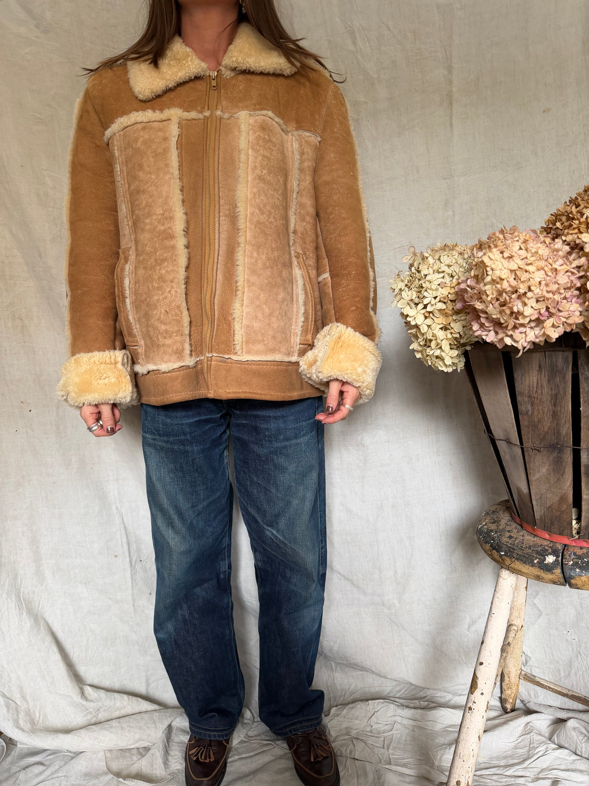 Genuine Shearling Zip-Up Jacket