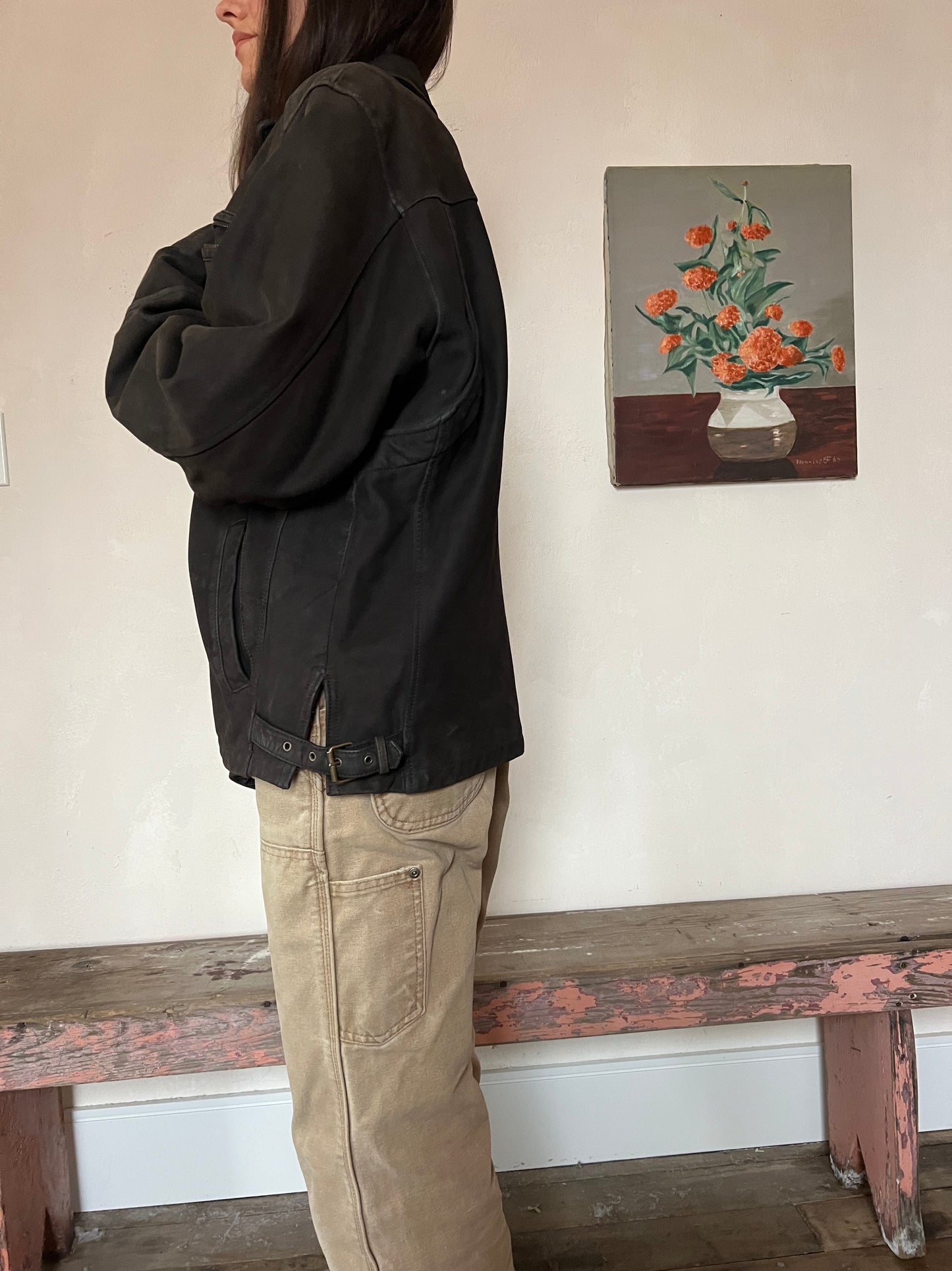 Dark Brown Faded Leather Jacket