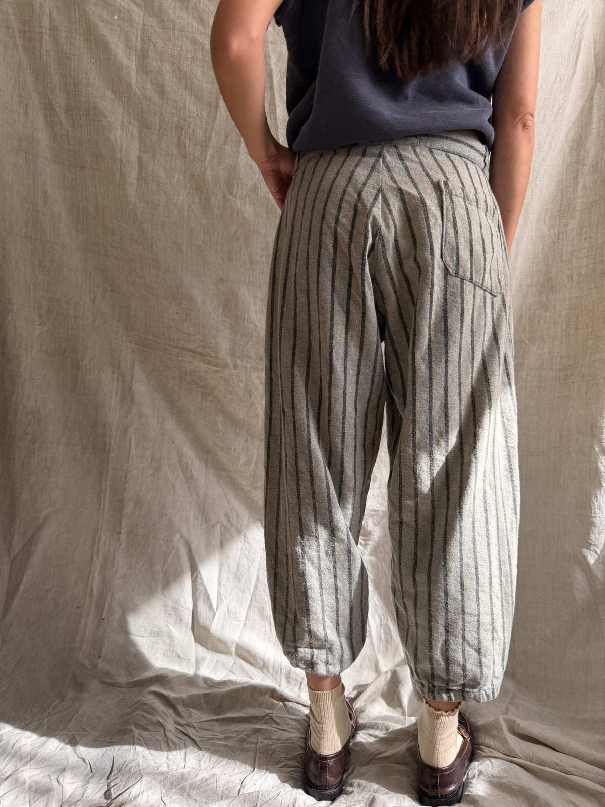 Pinstriped Grey Wool Baseball Trouser