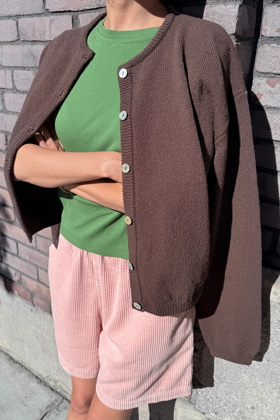 Cotton Leila Cardigan in Brown By Le Bon Shoppe