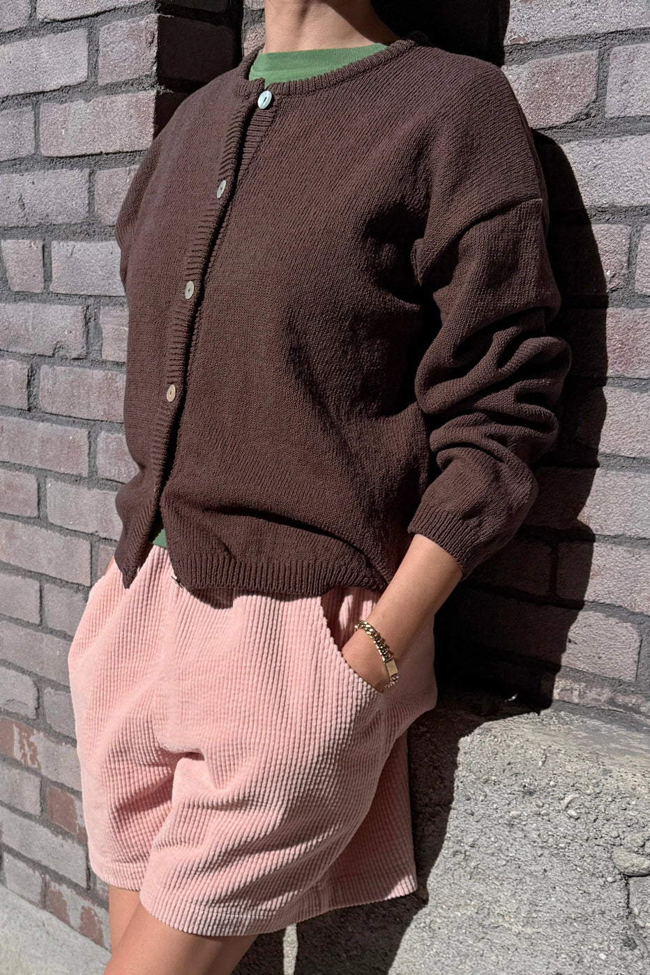Cotton Leila Cardigan in Brown By Le Bon Shoppe
