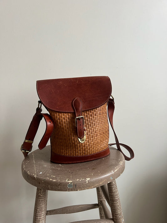Leather Woven Bucket Bag