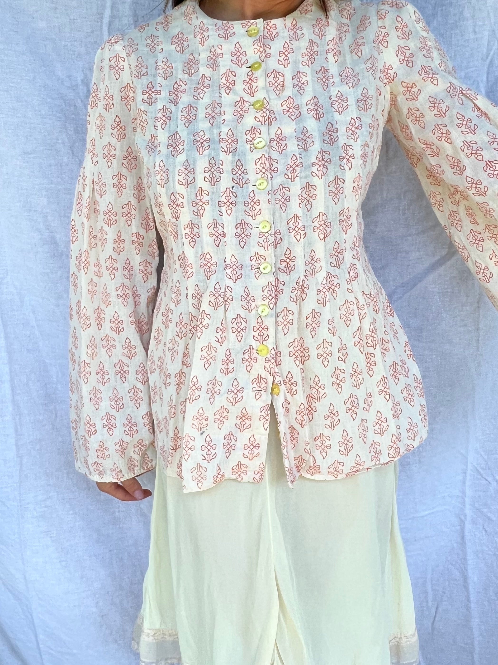 Cream Floral Button-Up Top