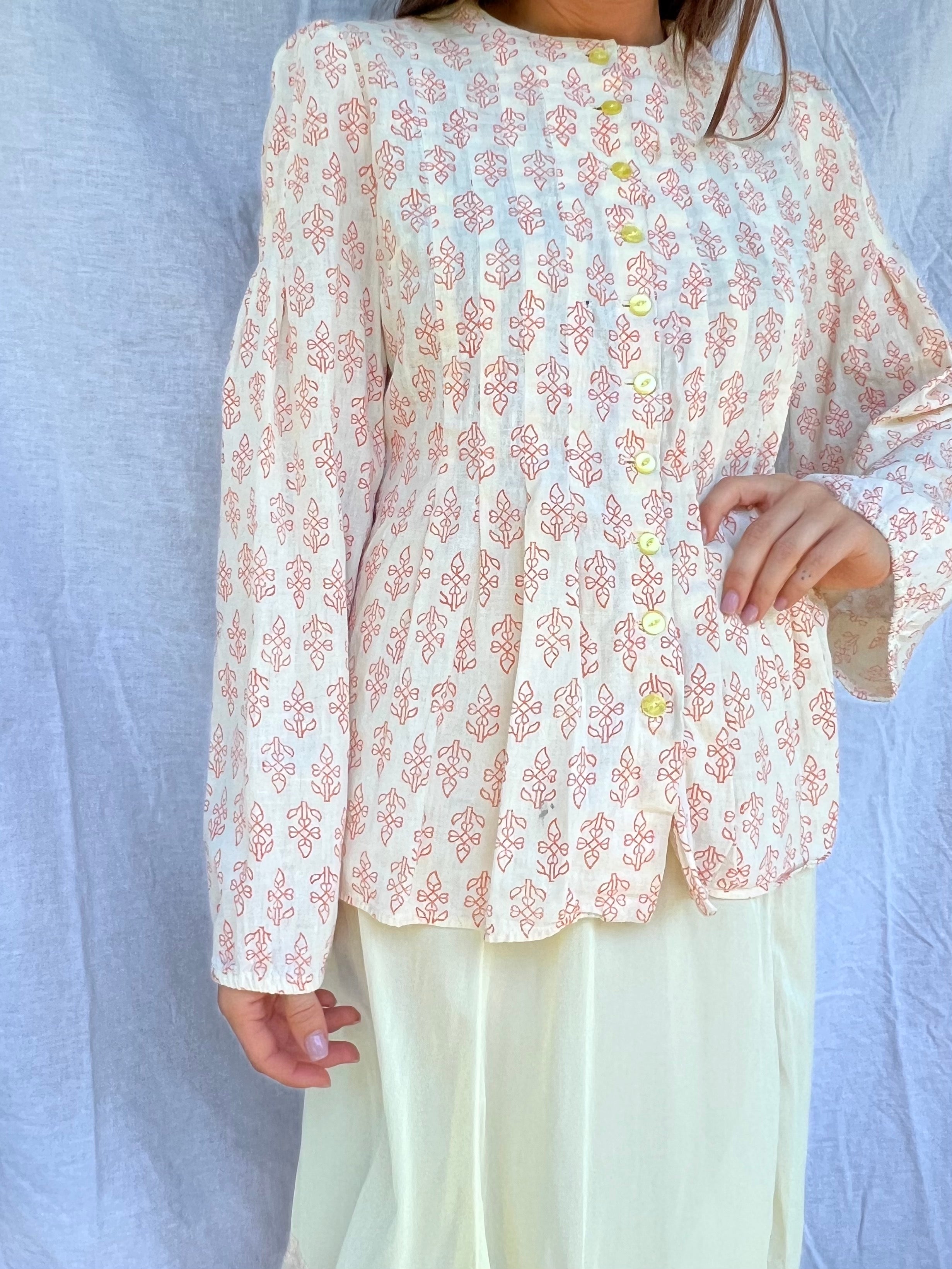Cream Floral Button-Up Top