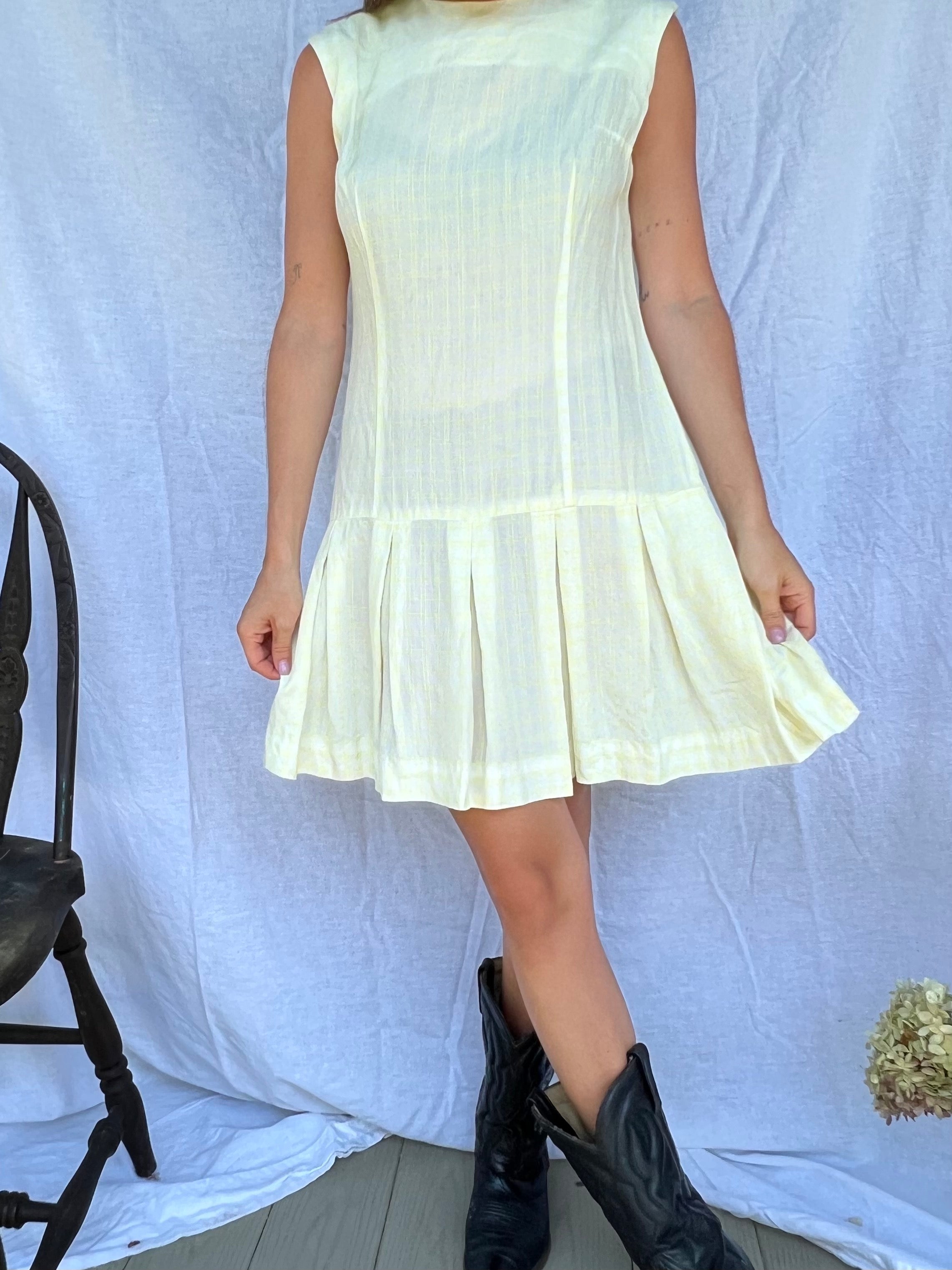 Pleated Yellow and White Dress