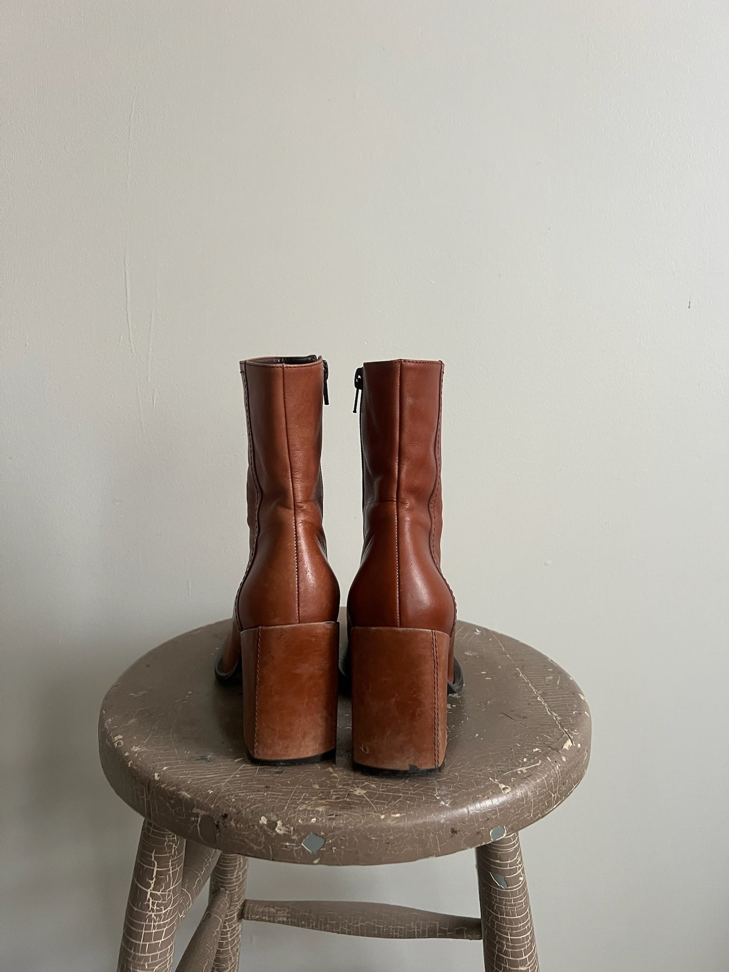 Short Tan Square Toe Heel Boot