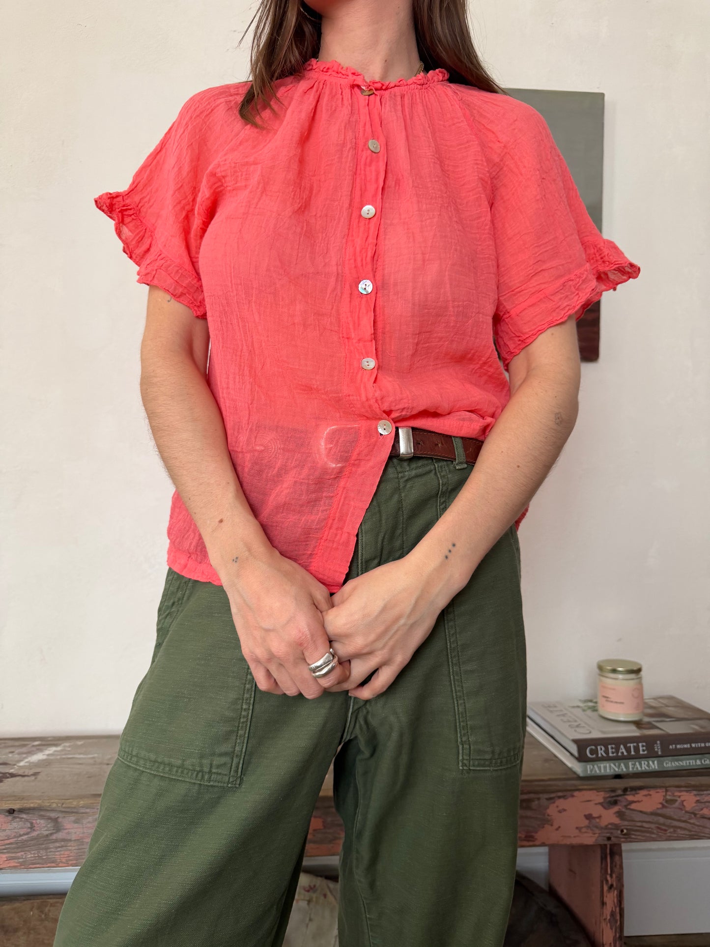 Coral Gauzey Cotton Blouse
