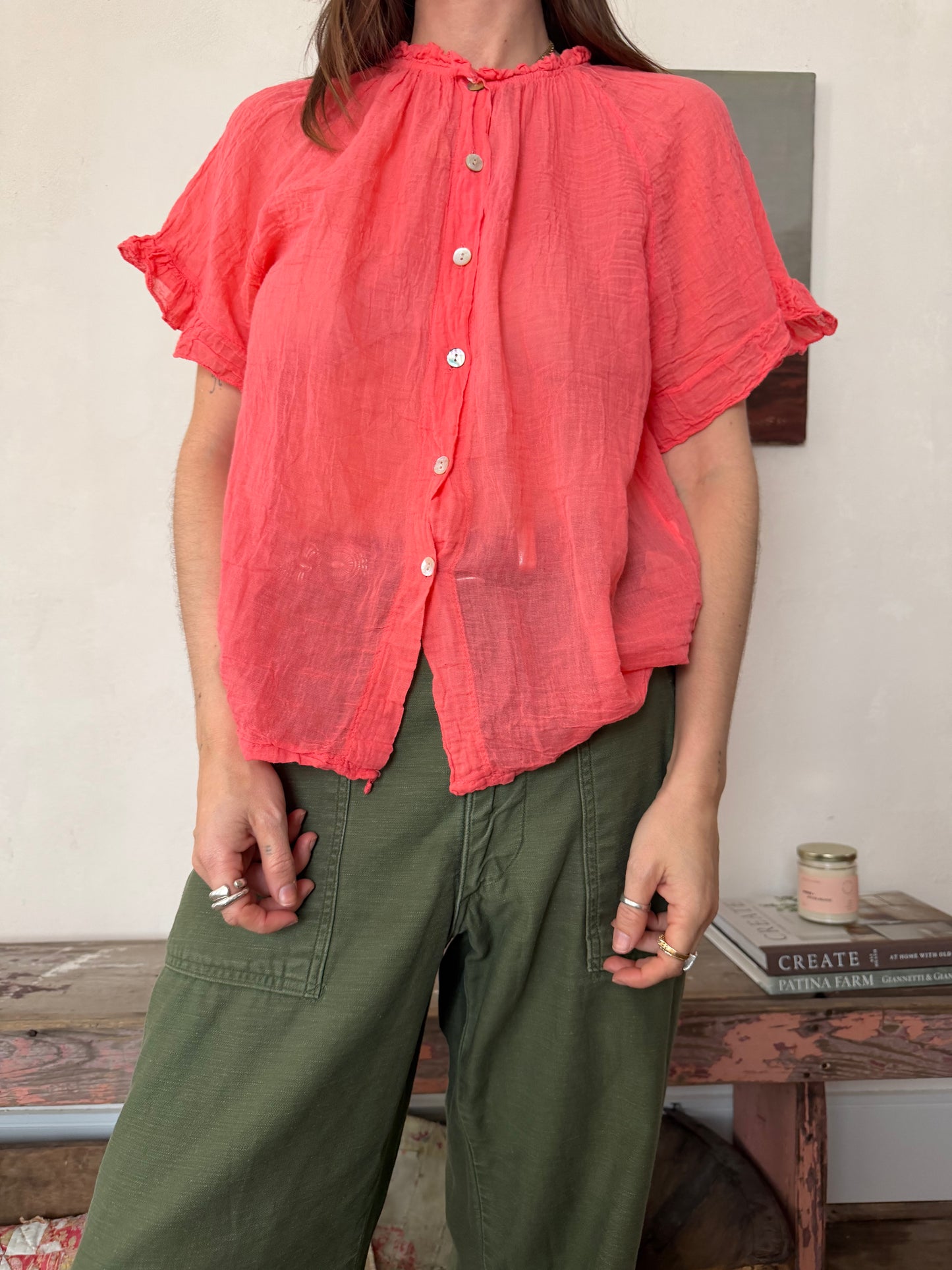 Coral Gauzey Cotton Blouse