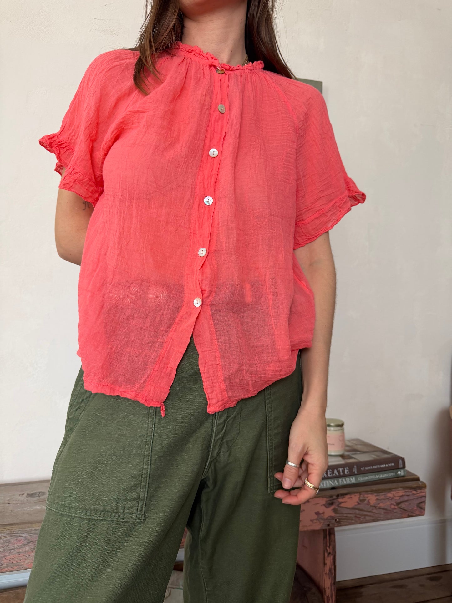 Coral Gauzey Cotton Blouse