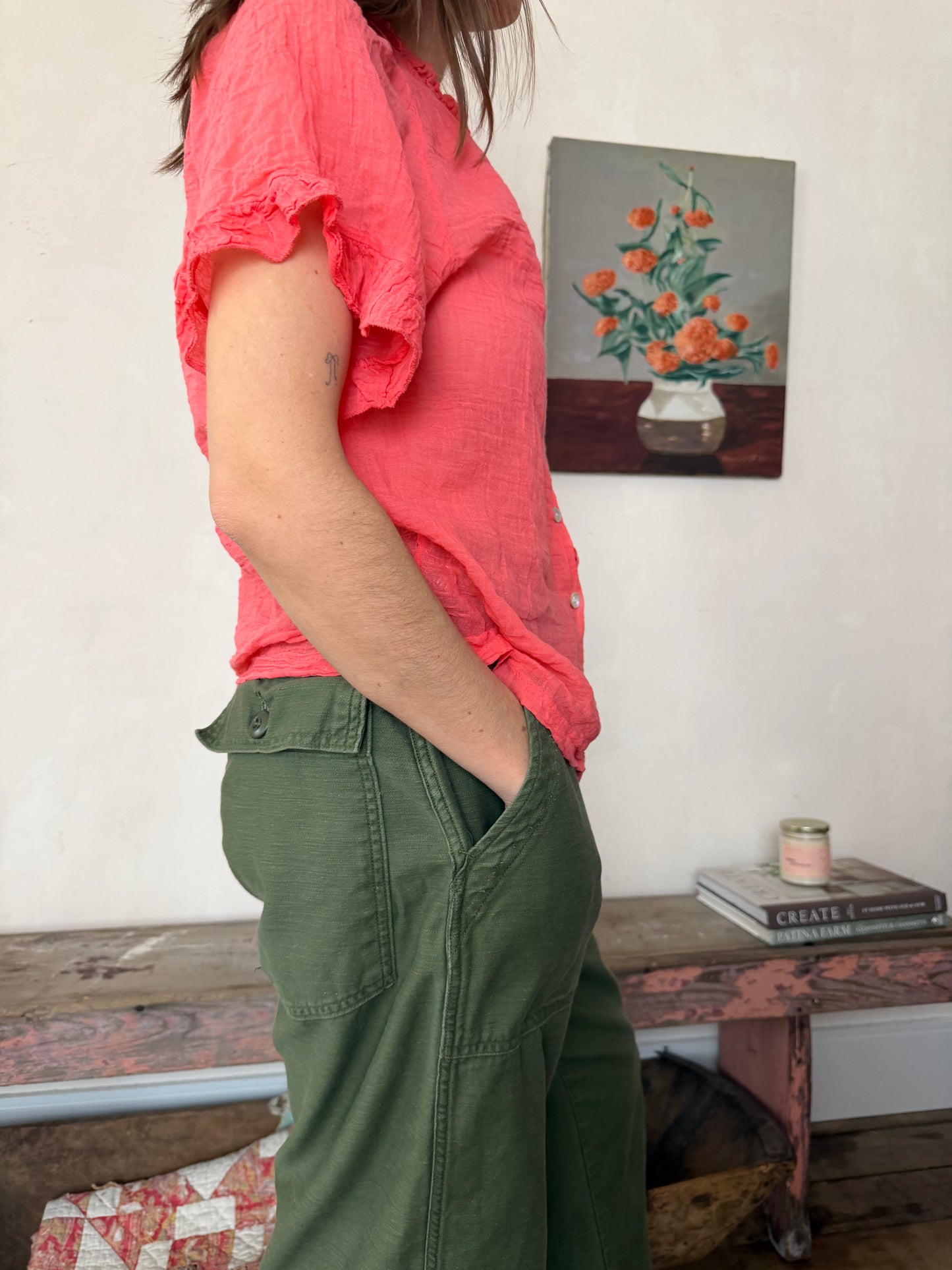 Coral Gauzey Cotton Blouse