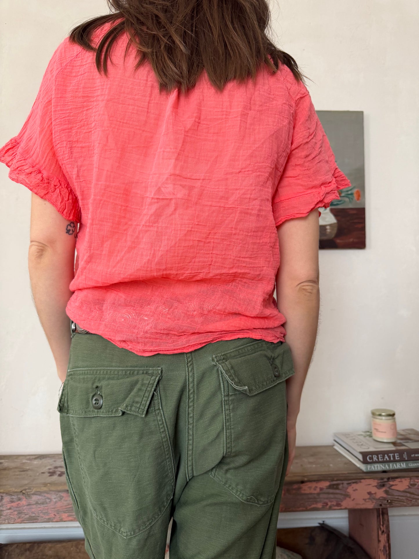 Coral Gauzey Cotton Blouse