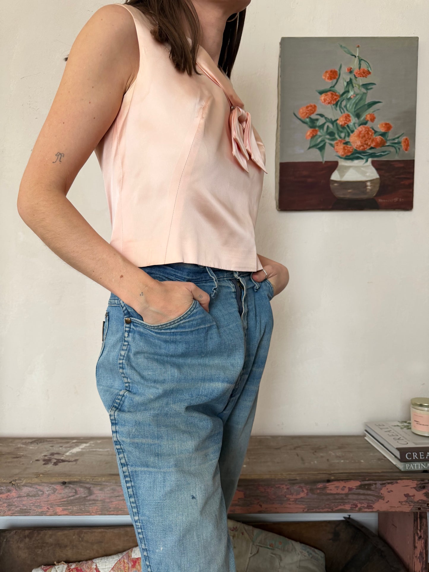 Peachy Pink Satin Sailor Style Tank